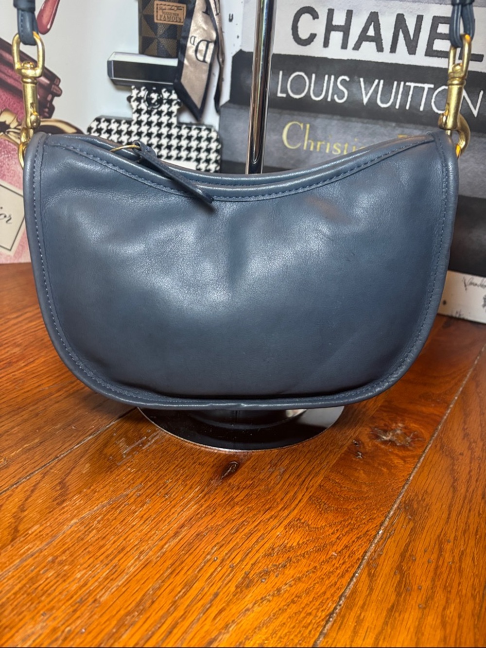 Vintage Coach USA Made Glove Tanned Leather Crossbody Bag Style 028 Navy Blue - Picture 5 of 10